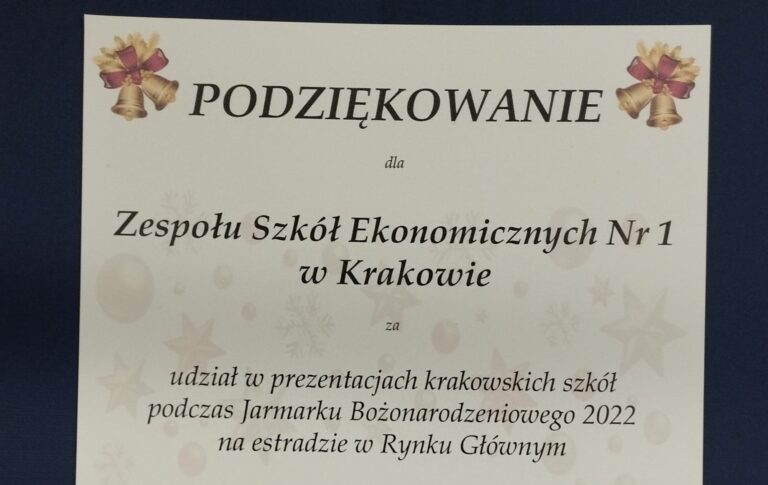 Podziękowanie za udział w Jarmarku Bożonarodzeniowym